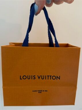 Louis Vuitton Authentic Orange Shopping Bag with Blue Rope Handles
